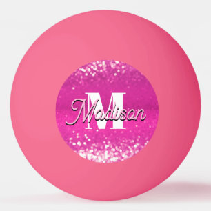 Hot Pink Glitter Bokeh Monogram Ping Pong Ball