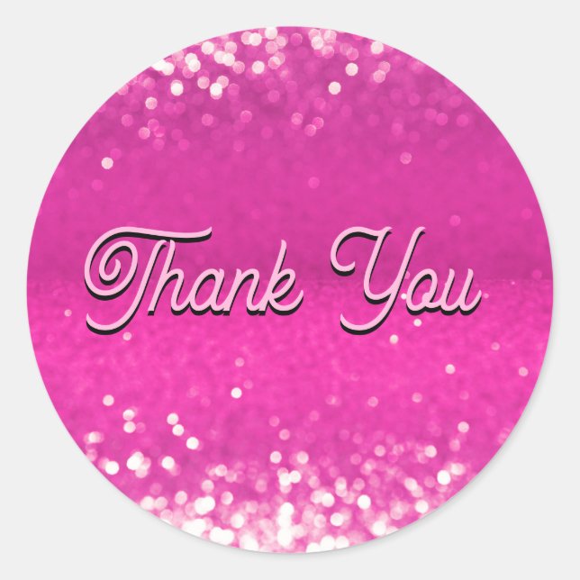 Hot Pink Glitter Bokeh Thank You Classic Round Sticker (Front)