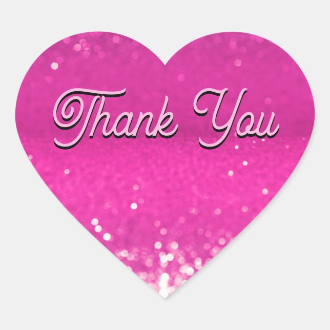 Hot Pink Glitter Bokeh Thank You Heart Sticker (Front)