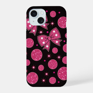 Hot Pink Glitter Bows & Polka Dots Chic  iPhone 15 Case