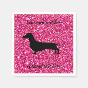 Hot Pink Glitter Dachshund Paper Napkins