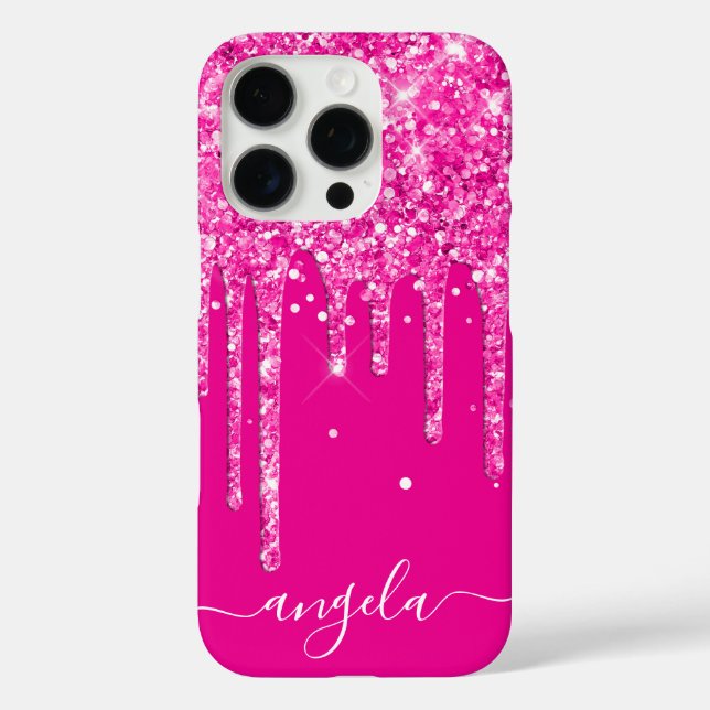 Hot Pink Glitter Drips Glam Signature Case-Mate iPhone Case (Back)
