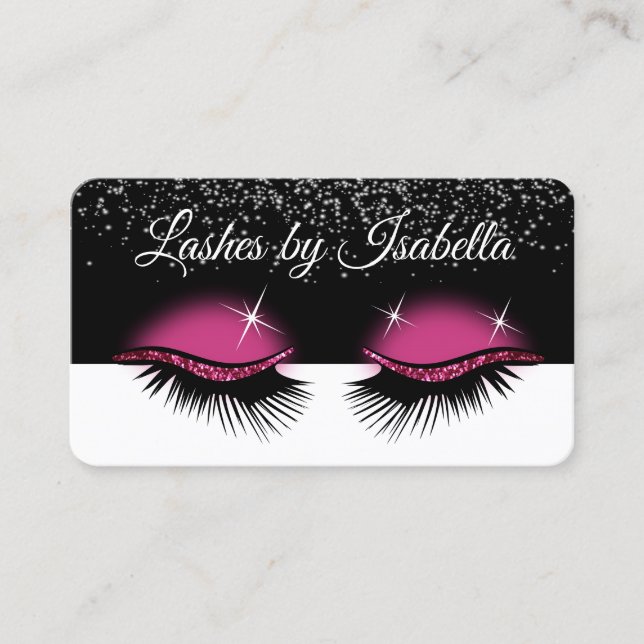 Hot Pink Glitter - Eyelashes Business Card (Front)
