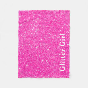 Hot Pink Glitter Girl Show Your Glamours Sparkle Fleece Blanket