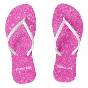 Hot Pink Glitter Girl Show Your Glamours Sparkle Flip Flops