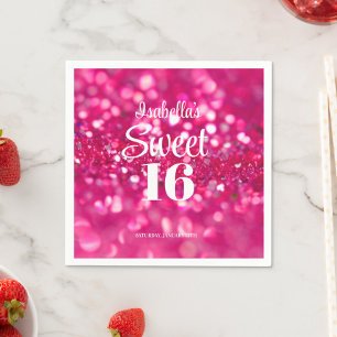 Hot Pink Glitter Glam Sweet 16 Birthday Napkin