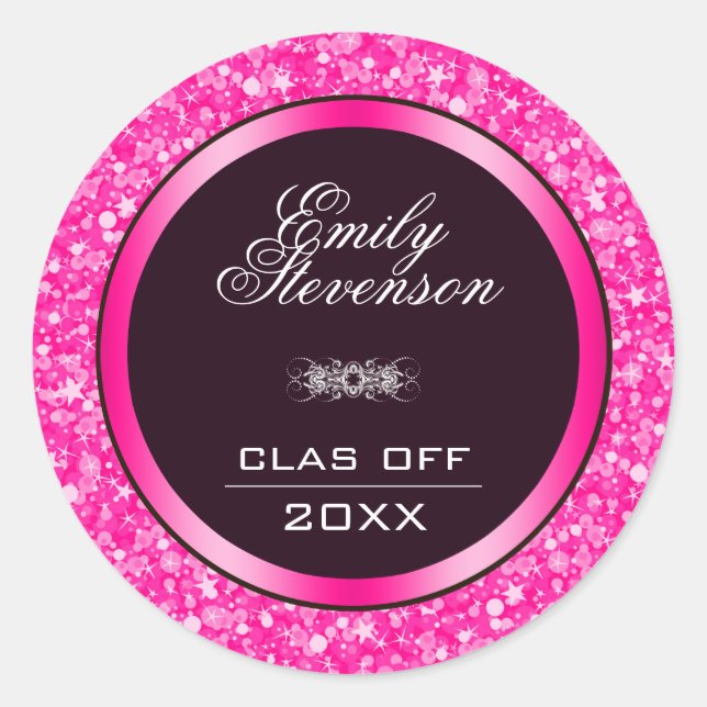 Hot Pink Glitter- Graduations Classic Round Sticker (Front)