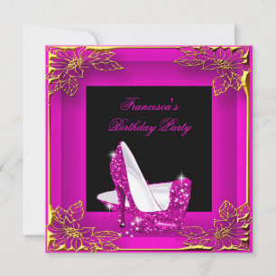 Hot Pink Glitter High Heels Elegant Birthday 2 Invitation