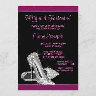 Hot Pink Glitter High Heels Womans 50th Birthday Invitation