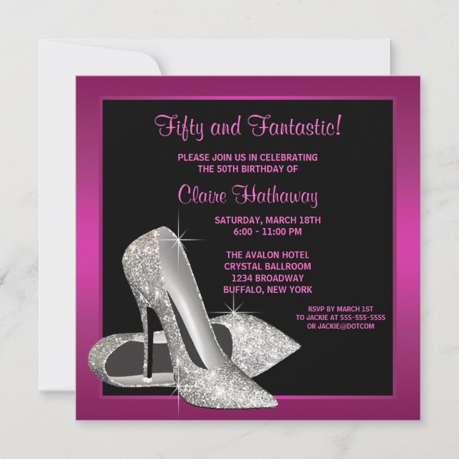 Hot Pink Glitter High Heels Womans Birthday Party Invitation (Front)