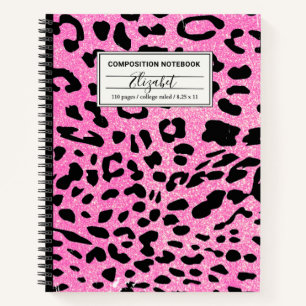 Hot Pink Glitter Leopard Composition Notebook