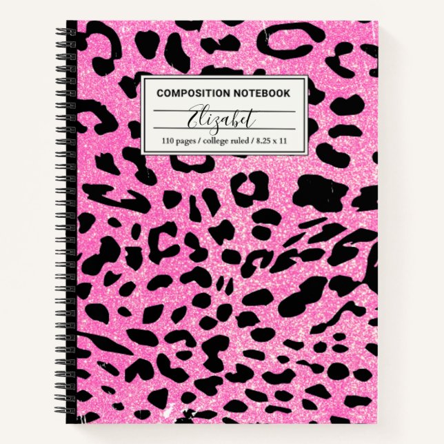 Hot Pink Glitter Leopard Composition Notebook (Front)