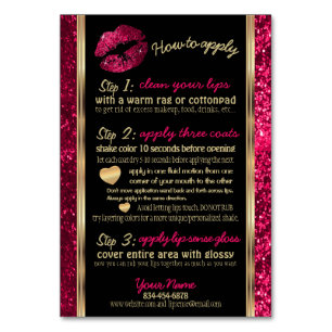 Hot Pink Glitter Lip How to Apply Instructions Table Number