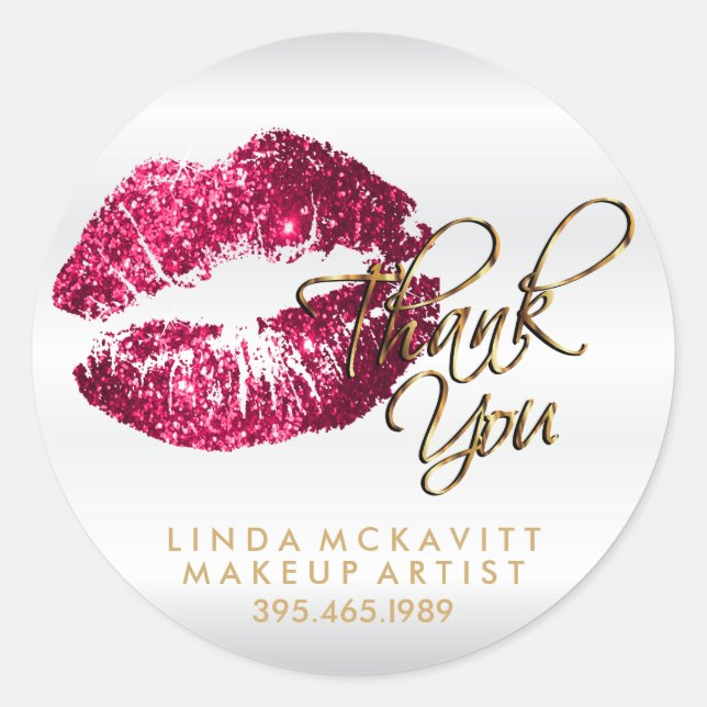Hot Pink Glitter Lipcolor - Thank You Classic Round Sticker (Front)
