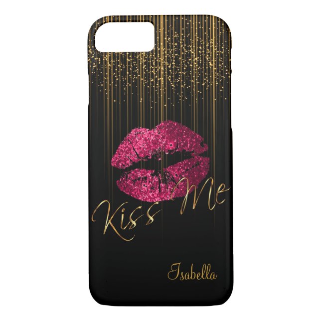 Hot Pink Glitter Lips and Gold Glitter Star Lights Case-Mate iPhone Case (Back)