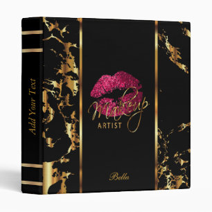 Hot Pink Glitter Lips and Gold Marble Binder