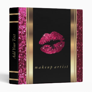 Hot Pink Glitter Lips and Metallic Gold Binder