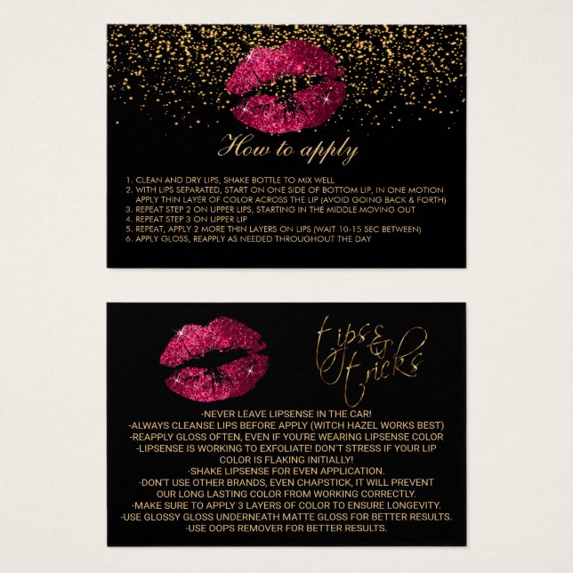 Hot Pink Glitter Lips Application Instructions (Front & Back)