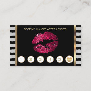 Hot Pink Glitter Lips Loyalty with Stripes Card