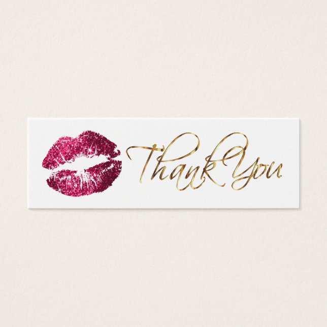 Hot Pink Glitter Lips - Thank You - White (Front)