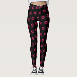 Hot Pink Glitter Lipstick Pattern Leggings
