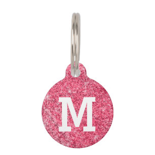 Hot Pink Glitter Monogram Cat Dog Lost Found Phone Pet Tag