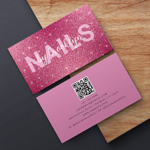 Hot Pink Glitter Nails By Tech Name QR Code Business Card
