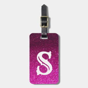 Hot Pink Glitter Ombre Sparkles Glam Monogram Luggage Tag