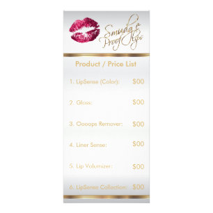 Hot Pink Glitter on White Lip Price List - Satin Rack Card