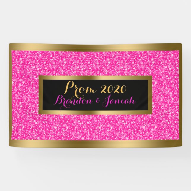 Hot Pink Glitter Pattern With Gold Banner (Horizontal)