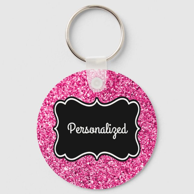 Hot Pink Glitter Personalized Frame Keychain (Front)