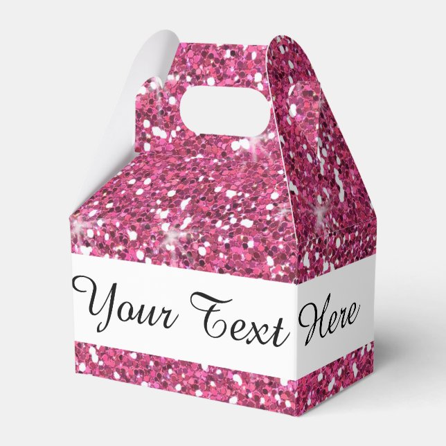 Hot Pink Glitter Printed Favor Box (Front Side)