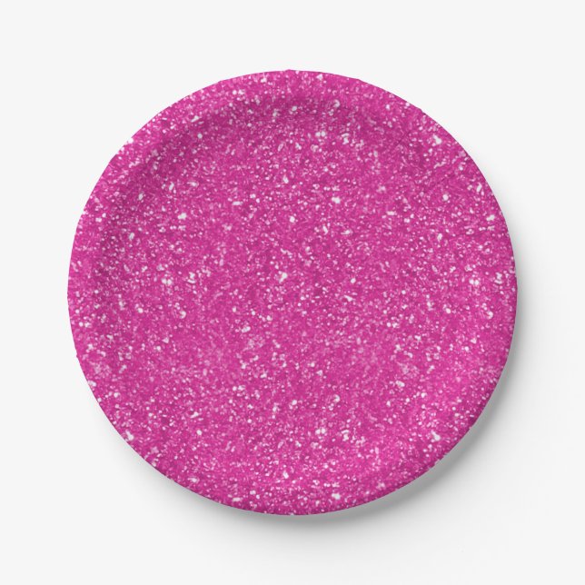 Hot Pink Glitter Printed Pattern Paper Plate (Front)
