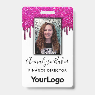 Hot Pink Glitter Professional CNA Nurse Photo Name Badge