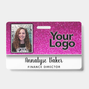 Hot Pink Glitter Professional CNA Nurse Photo Name Badge