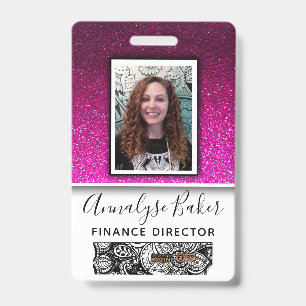 Hot PInk Glitter Professional CNA Nurse Photo Name Badge