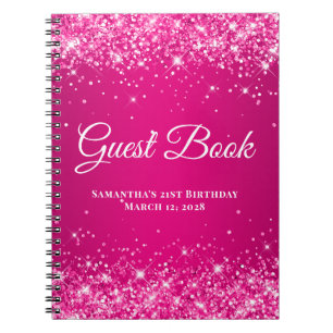 Hot Pink Glitter Raspberry Ombre Birthday Guest Notebook