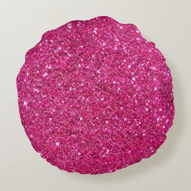 Hot Pink Glitter Round Throw Pillow (Back)