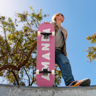 Hot Pink Glitter skateboard personalised name