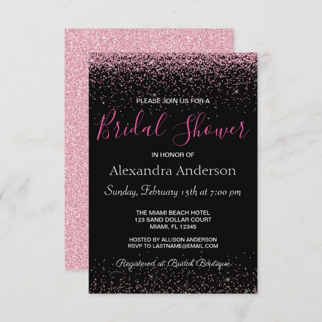 Hot Pink Glitter Sparkle Bridal Shower Invitation (Front/Back)