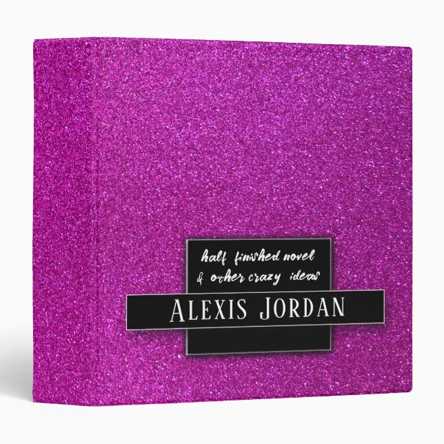 Hot Pink Glitter Sparkles Recipe Book Photo Album Binder (Front/Spine)