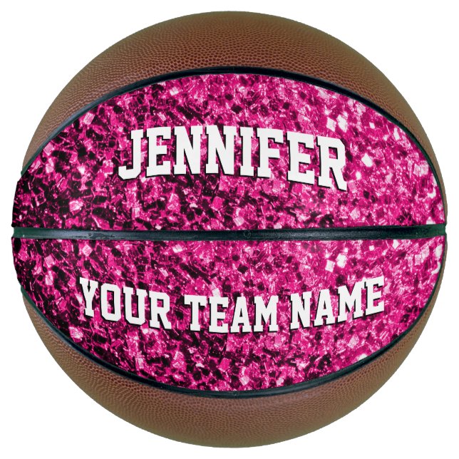 Hot pink glitter sparkles Your name Team Basketball (Front)