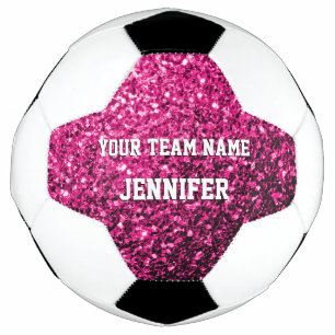 Hot pink glitter sparkles Your name Team Soccer Ball