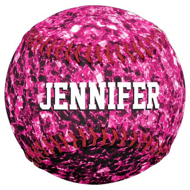 Hot pink glitter sparkles Your name Team Softball (Back)