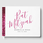Hot Pink Glitter Sparkly Modern Guest Book<br><div class="desc">Personalized guest book with a bright hot pink glitter stripe and a fun, modern, and minimal text design. Shown with pink, white, and black Bat Mitzvah wording, but every part can be changed, including the fonts, text colour, and book background colour. Customize easily for a sweet 16 or quinceanera or...</div>