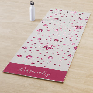 Hot Pink Glitter Stars Trendy Glam Zen Meditation Yoga Mat