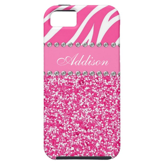 Hot Pink Glitter Zebra Print Rhinestone Girly Case (Back)