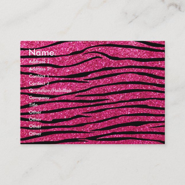 Hot pink glitter zebra stripes business card (Front)