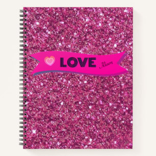 Hot Pink Glittery LOVE Valentine's Day Heart Girly Notebook