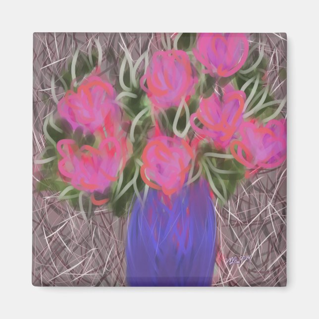 Hot Pink Glow Bouquet Original Art Magnet (Front)